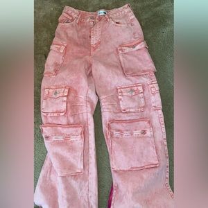 Light Pink Washed Cargo Jeans Fashion Nova